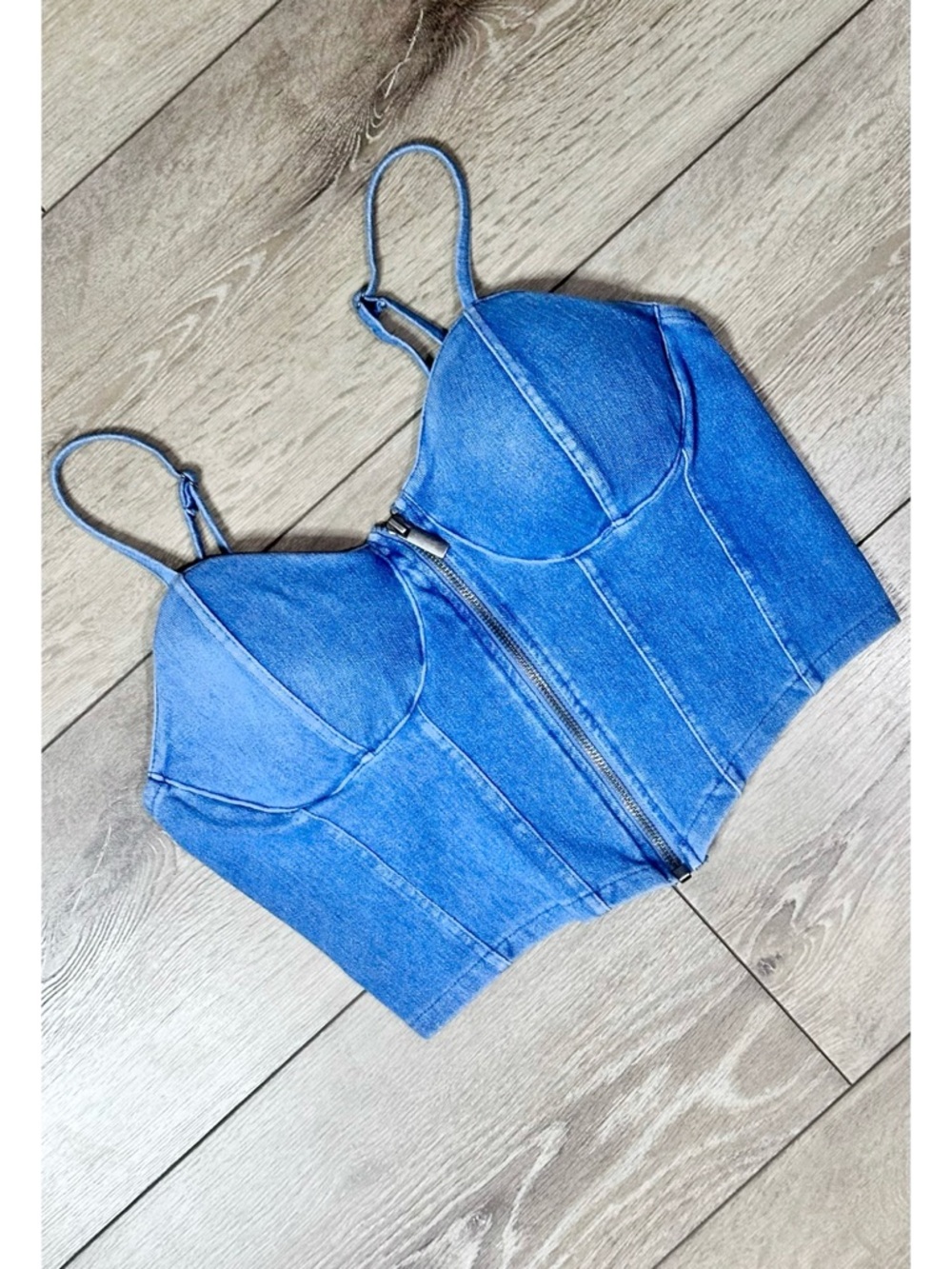 No Boundaries Zip Front Denim Bustier Corset Tank